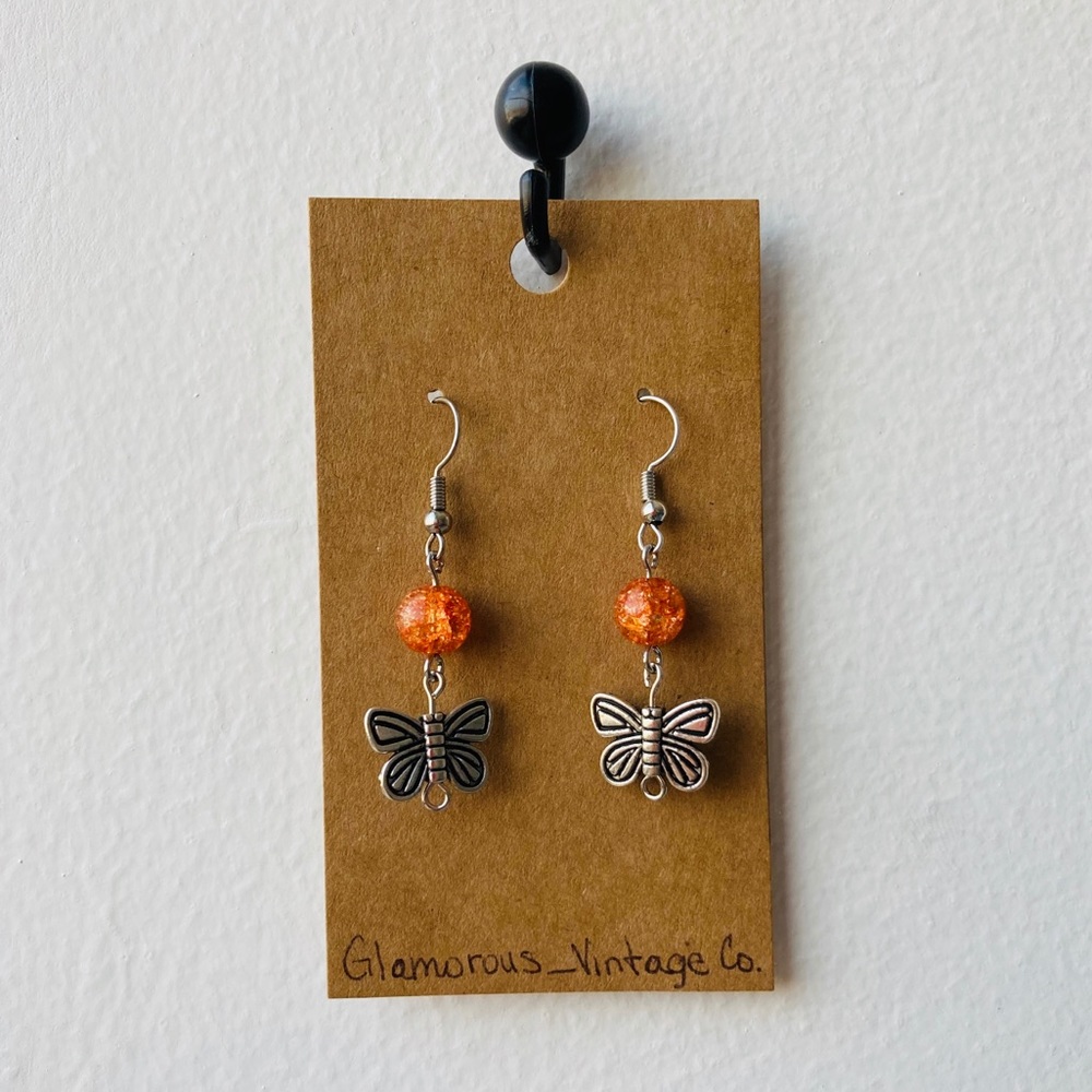 Silver Butterfly Drop Down Earrings
